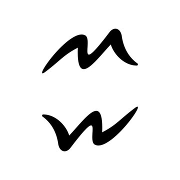 Two stylized black wavy symbols resembling cursive 'm' and 'w' on a white background, hand-drawn or calligraphic.
