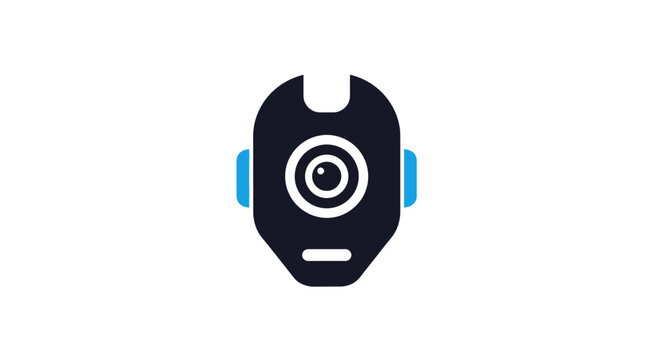 Abstract illustration of a robot head with camera eye on white background
