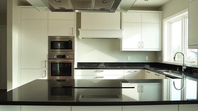 Modern Kitchen Interior with White Cabinets.