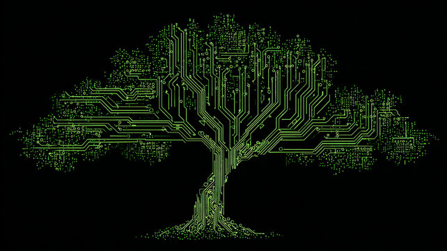 Digital tree formed from circuit lines.