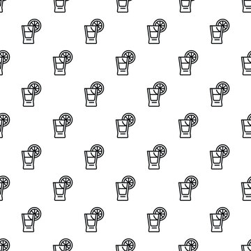 Outlined tequila shots with lime slices creating a seamless pattern on white background