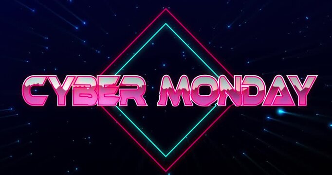 Animation of cyber monday text over spots