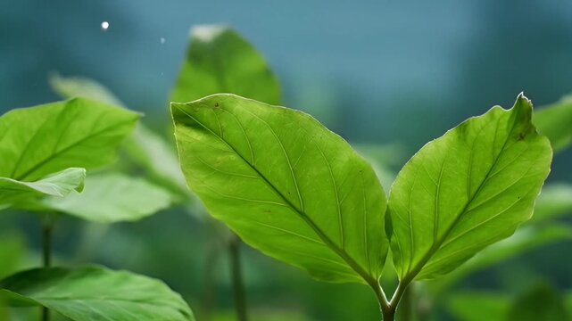 Close up of vibrant green leaves with bubbles for natural imagery
