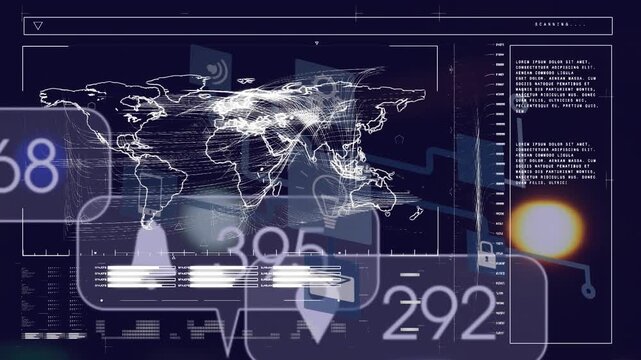 This video shows a digital dashboard with data analysis and a earth map on a green screen background