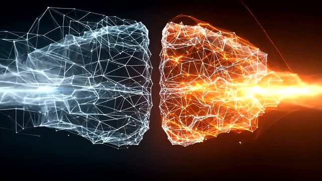 Split brain concept with glowing neural networks