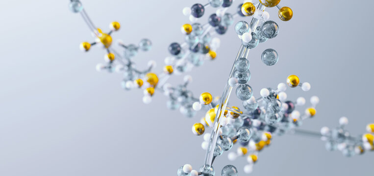 Molecular chain structure: Atomic bonding and covalent links in a macromolecular sequence. Complex polymerization, dna molecule geometry, and chemical synthesis pathways macro biochemical detail