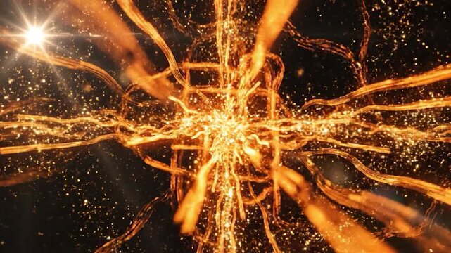 Abstract glowing energy tendrils expanding outwards with sparkling particles