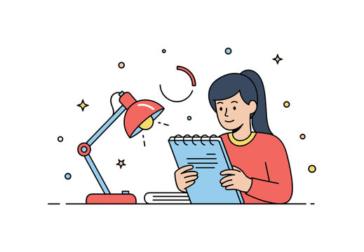 Evening study session office worker reviewing digital notes under a small desk lamp with a subtle progress ring near completion, expressing dedication and