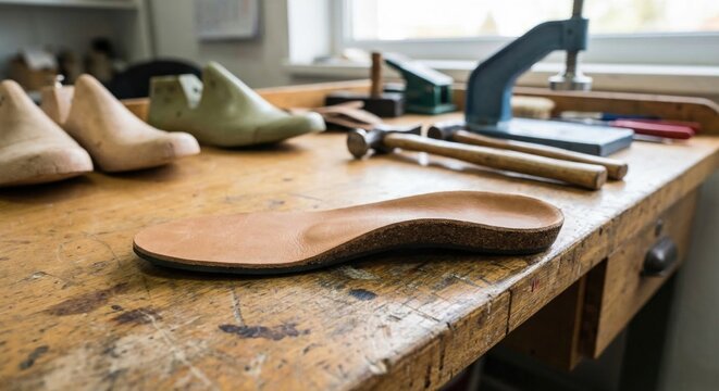 Orthotic arch support insole on a podiatry workbench