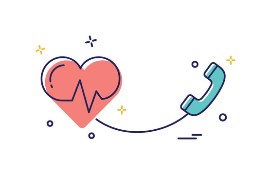 Suicide prevention awareness lifeline symbol formed by a heart and subtle phone icon, expressing connection, outreach and immediate help