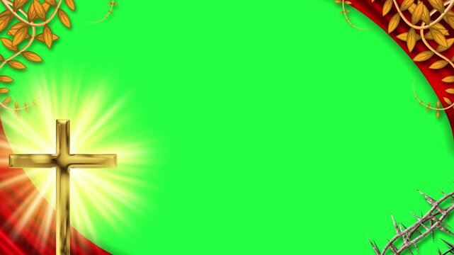 The divine symbol beams with intense golden light against the bright screen. Elegant floral elements frame the top right corner for a lovely design.