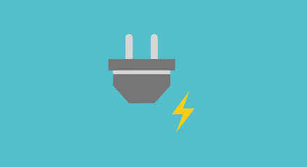 Fototapeta premium Abstract illustration of a power plug and lightning bolt against a vibrant aqua backdrop