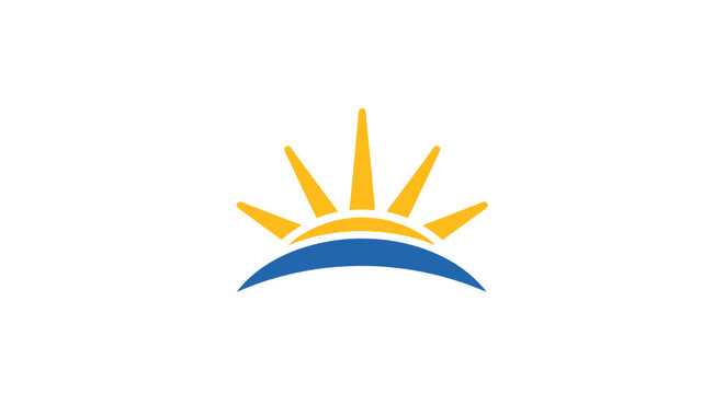 Sun symbol design with yellow and blue elements on white background with minimalist look