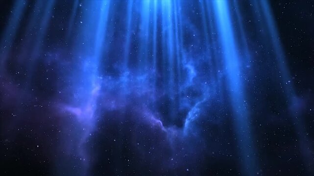 Blue Light Beams Shining Through Clouds.
