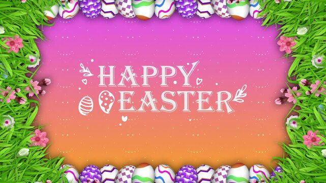 Fresh green blades and delicate blooms mix with festive treats around the edge. White bold lettering celebrates the season with absolute happiness.