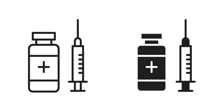 Vaccine vial icons. Vector illustration. Editable stroke. Isolated icon suitable for web,