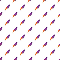 Fototapeta premium Purple and orange parrots creating a vibrant repeating tropical animal pattern