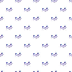Purple fantasy unicorns repeating in a seamless magical background pattern