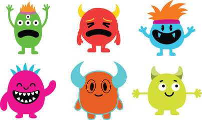 Fototapeta premium Vibrant cartoon monsters graphic illustration design for kids' entertainment and educational materials.