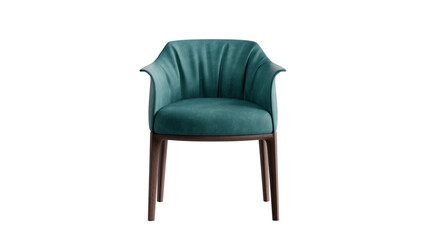 Fototapeta premium Front view of a green fabric chair with a wood on a transparent PNG background. 