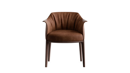 Fototapeta premium Red chair with wood legs and a leather seat. Front view on a transparent background. 