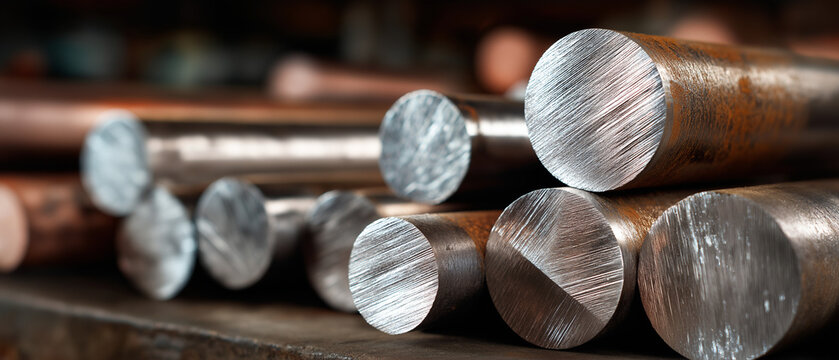 AI generator images of Various types of cylindrical metal bars, including brass, copper, and aluminum (non-ferrous metals), contain no iron, making them rust-resistant and non-magnetic.