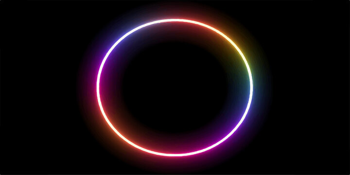 A vibrant illustration features a glowing blue neon ring designed as a circular art pattern that radiates energy like a bright stellar eclipse against the dark space of a black wallpaper