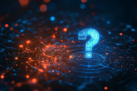Abstract technology background with digital wireless network concept and blue question mark on the screen, with connection lines in dark color ,Vintage wallpaper