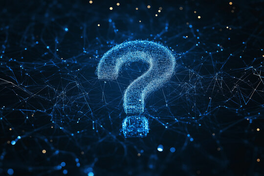 Abstract technology background with digital wireless network concept and blue question mark on the screen, with connection lines in dark color ,Vintage wallpaper