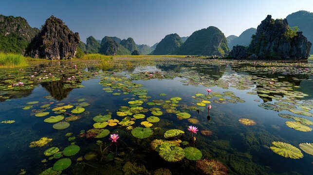 VietNam ninh binh tam coc karst valley lotus ponds vietnamese spring