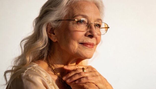 Elderly woman posing in different positions