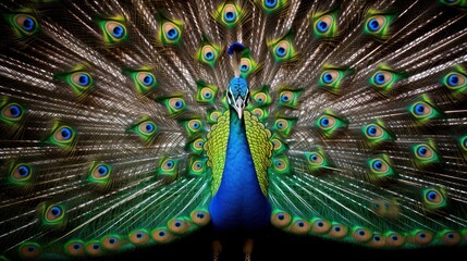 Obraz premium A photo of a peacock displaying its feathers.