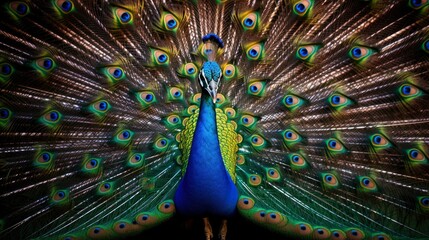 Obraz premium A photo of a peacock displaying its feathers.