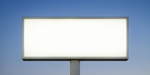 Fototapeta premium Blank billboard against blue sky. Bright white surface dominates image. Simple structure, potential for advertising display. Minimalist composition.