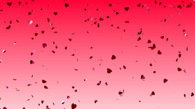 3D Red Heart Confetti Metallic Falling on Red Pink Gradient Background Isolated Seamless Looping Animation 4K 60FPS