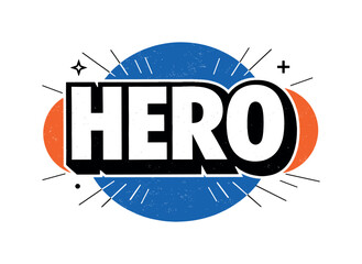 Fototapeta premium Black and white bold uppercase hero word centered as dominant typographic element, retro print grain texture, deep blue circular halo positioned behind the