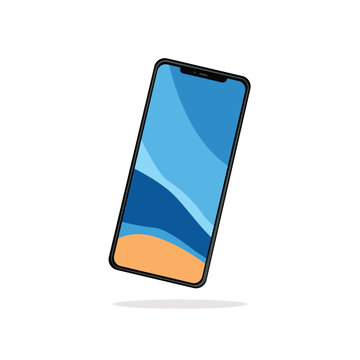 Smartphone with blue screen on white background Vector illustration in flat style