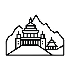 Fototapeta premium Gangtok Skyline Monoline Icon with Buddhist Monastery 
