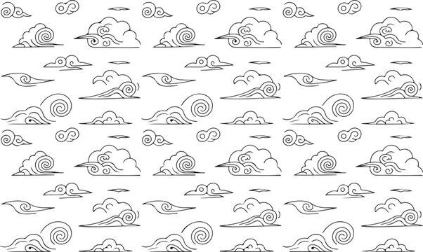 Oriental cloud pattern in traditional asian style with line details