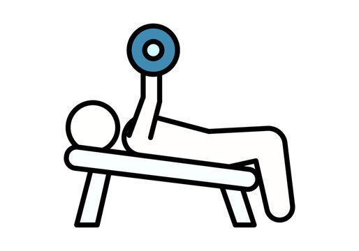 Icono lineal de una persona haciendo press de banca con mancuerna en el gimnasio