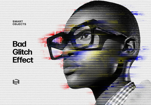 Bad Glitch Photo Effect Mockup