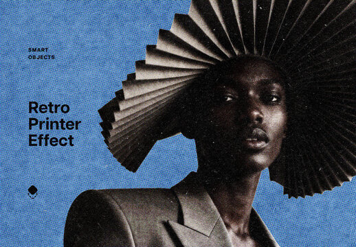 Retro Printer Photo Effect Mockup