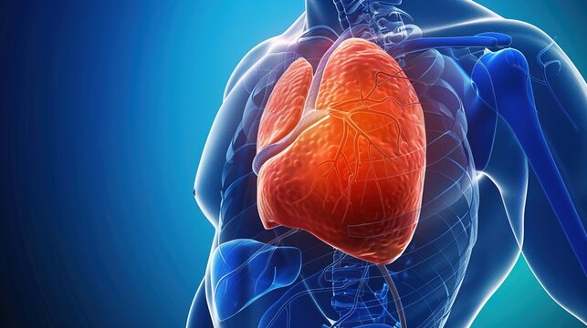 Medical illustration of fatty liver disease, a common condition characterized by excess fat accumulation in liver cells, including non-alcoholic fatty liver disease (NAFLD) 