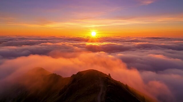 Dramatic sunset over mountain range with clouds and vibrant sky colors