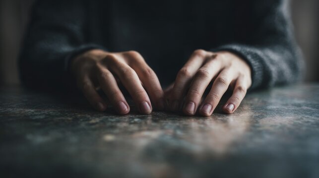 Hands resting tensely on a table