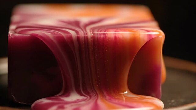 Colorful Marbled Block with Viscous Liquid Glaze Dripping Down Sides for Creative Design