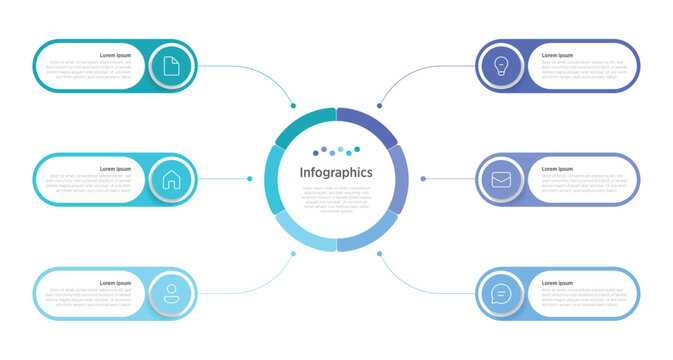 A clean, minimalist diagram featuring 6 individual circles arranged in a balanced layout. Each circle represents a distinct element, stage, or category, making it ideal for showcasing comparisons.