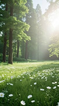 SunlitDaisyFieldAmidTallFirTrees