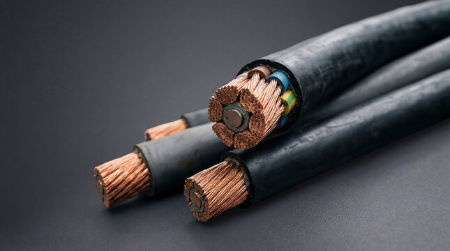 Close up of Thick Industrial Copper Power Cables Cross Section