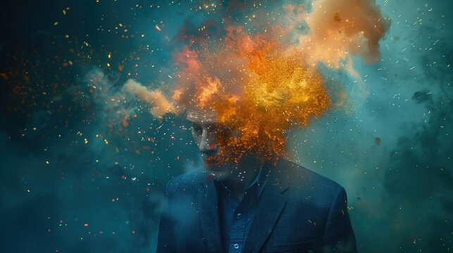 Surreal Man with Exploding Head and Smoke Concept